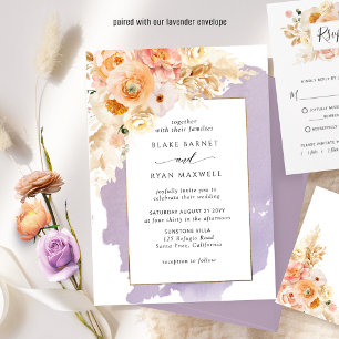 Chic Lila, Peach, Blush and Cream Floral Wedding Einladung