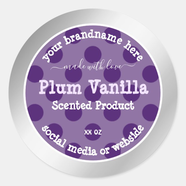 Chic Lila Product Packaging Labels Silver Frame Runder Aufkleber (Vorderseite)