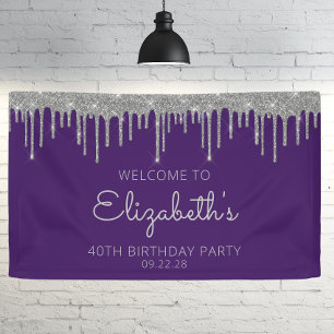Chic lila silberner Glitter-Drip 40. Geburtstag Banner