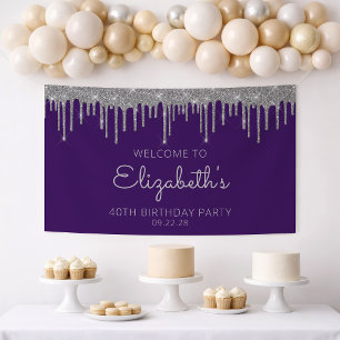Chic Lila Silver Glitzer Tropfen 40. Geburtstag Banner