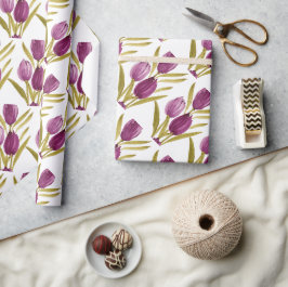 Chic Lila Tulips Wasserfarbe Geschenkpapier