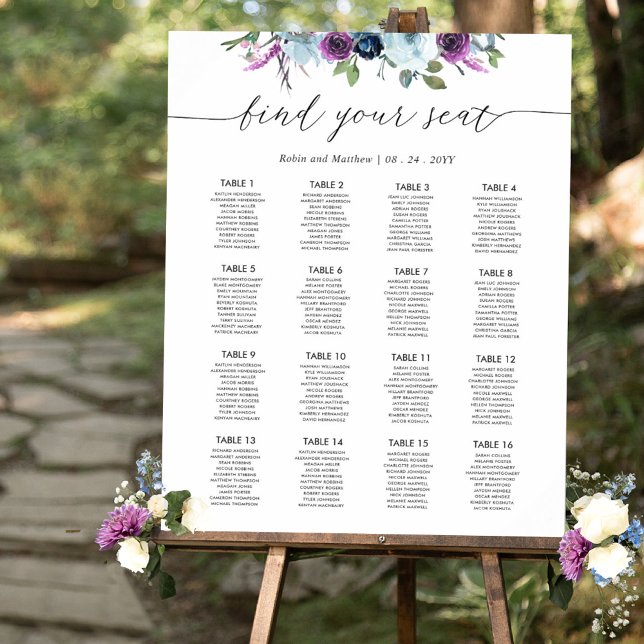 Chic Lila und Blue Wedding Seating Chart Sign Poster (Von Creator hochgeladen)