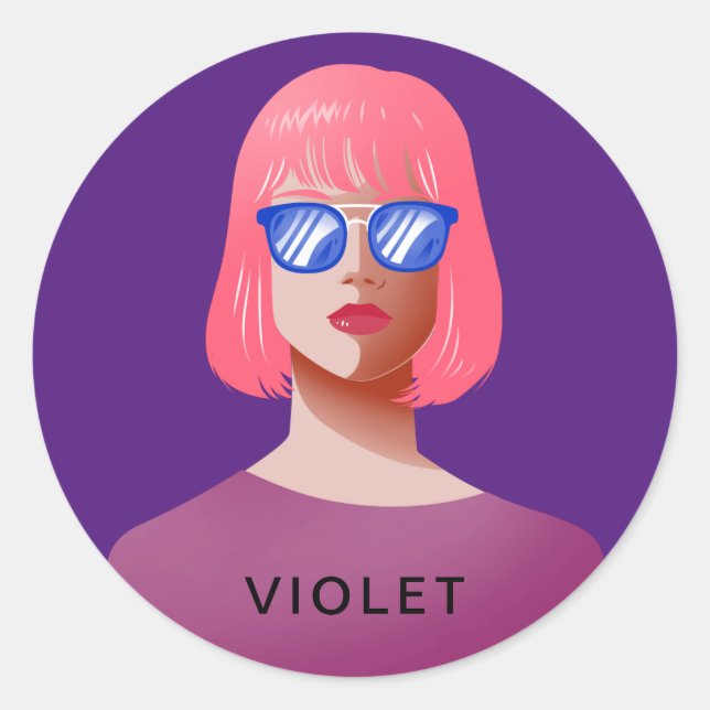 Chic lila und elegant runder aufkleber (Vorderseite)
