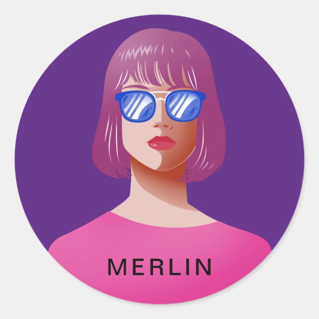 Chic lila und elegant runder aufkleber (Vorderseite)