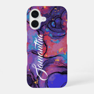 Chic Lila und rosa Marmor Personalisierter Name iPhone 16 Hülle