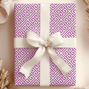 Chic lila und weiße griechische Schlüssel-Maze Geschenkpapier