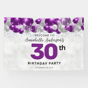 Chic Lila Violet Silver Balloon Glitzer Willkommen Banner