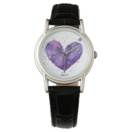 *~* Chic Lila Watercolor Girly Heart Leather Armbanduhr