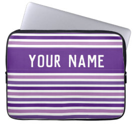 Chic Lila & White Stripes Individuelle Name Laptopschutzhülle