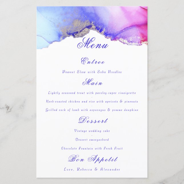 Chic Lila White Wedding Menu (Vorderseite)