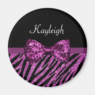 Chic Lila Zebra Print IMITATE Glitz Bow mit Namen Magnet
