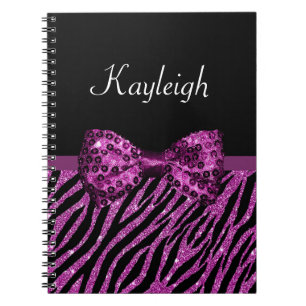 Chic Lila Zebra Print IMITATE Glitz Bow mit Namen Notizblock