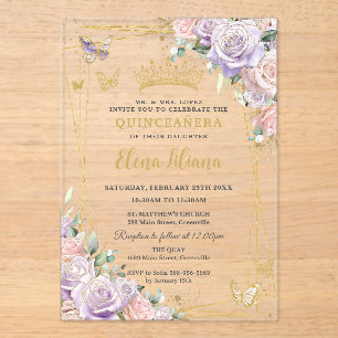 Chic Lilac Blush Rose Quinceanera Sweet 16 Acryleinladungen