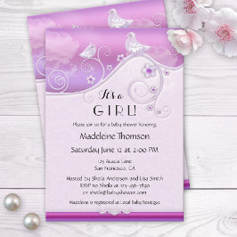 Chic Lilac Floral Bird Baby Dusche Einladung