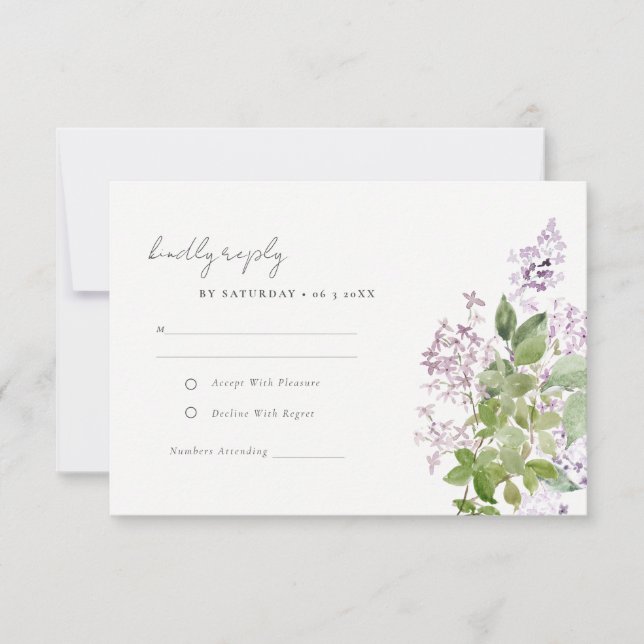 Chic Lilac Floral Wreath Hütte Garden Wedding RSVP Karte (Vorderseite)