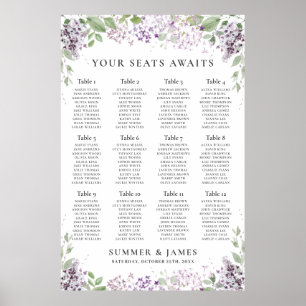 Chic Lilac Lila Floral Wedding Chart Poster