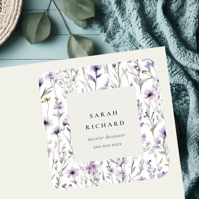 Chic Lilac Lila Wildblume Butterfly Business Quadratischer Aufkleber (Von Creator hochgeladen)