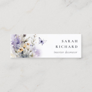 Chic Lilac Lila Wildblume Butterfly Wasserfarbe Mini Visitenkarte