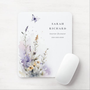 Chic Lilac Lila Wildblume Butterfly Wasserfarbe Mousepad