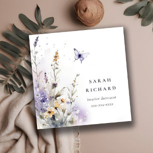 Chic Lilac Lila Wildblume Butterfly Wasserfarbe Quadratische Visitenkarte