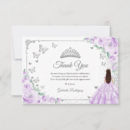 Chic Lilac Purple Roses Silver Quinceanera Dankeskarte