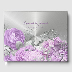 Chic Lilac Silver Floral Anpassbare Hochzeit Gästebuch