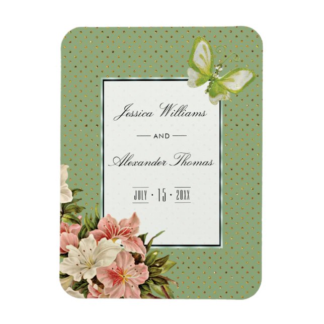 Chic Lilies & Gem Butterfly Hochzeit Magnet (Vertikal)