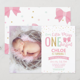Chic Little Miss ONEderful 1. Geburtstag Bows Foto Einladung
