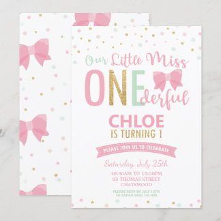 Chic Little Miss ONEderful 1. Geburtstag Pink Bows Einladung