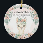 Chic Llama Blush Floral Baby Girl First Christmas Keramik Ornament<br><div class="desc">Reizend,  ceramic ornament featuring a sweet baby llama,  elegant watercolor greenery and dusty blush flowers. Matching Items,  In Our Store schlucken!</div>