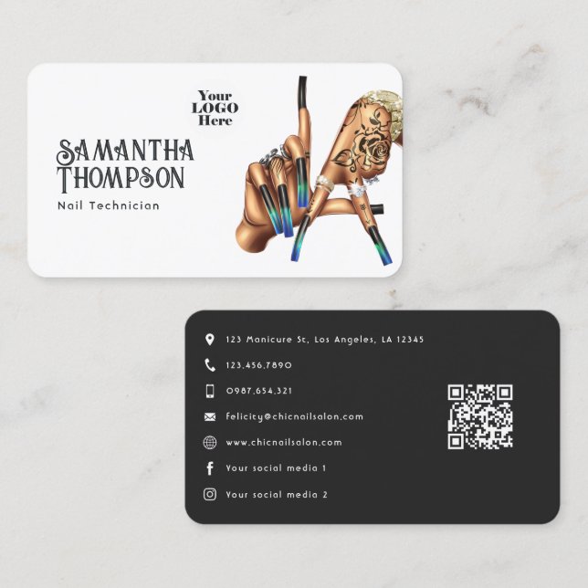 Chic Los Angeles LA Sign Nail Salon Branding Visitenkarte (Vorne/Hinten)