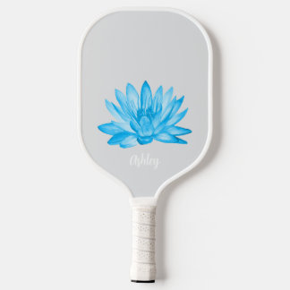 chic lotus baby blue personalized script pickleball schläger