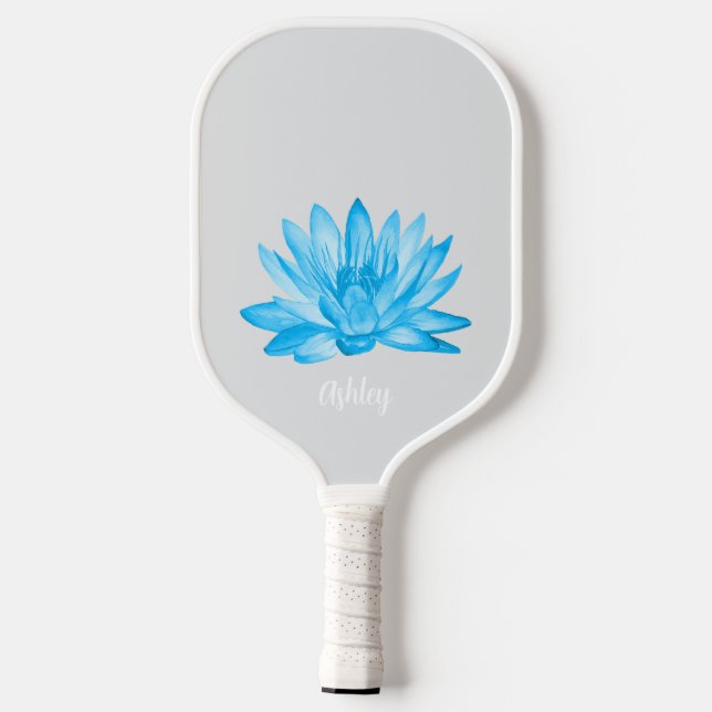 chic lotus baby blue personalized script pickleball schläger (Rückseite)