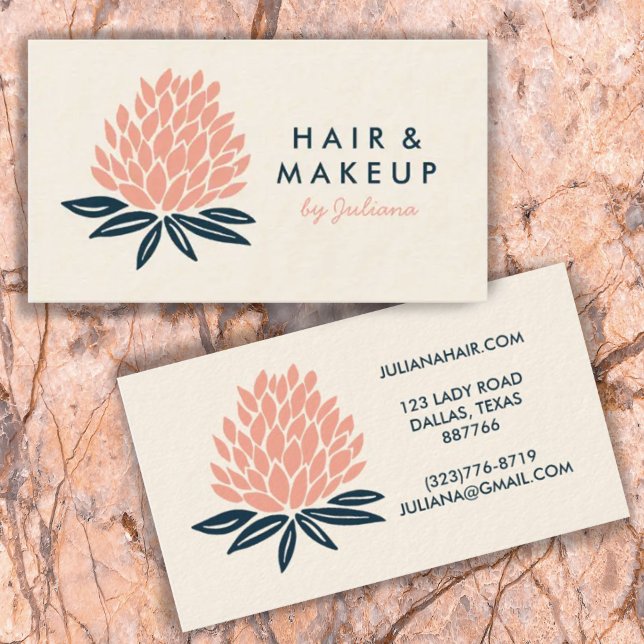 Chic Lotus Blume Minimalistisch Rosa Blau Visitenkarte (Von Creator hochgeladen)