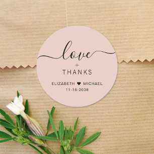 Chic Love And Thanks Blush Rosa Hochzeits-Dankesch Runder Aufkleber