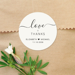 Chic Love And Thanks Creme Hochzeit Danke Runder Aufkleber