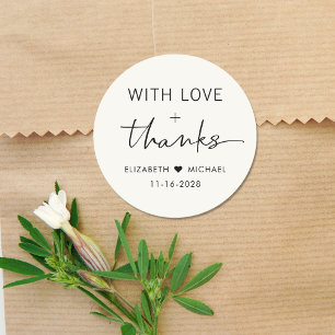 Chic Love And Thanks Creme Hochzeit Runder Aufkleber