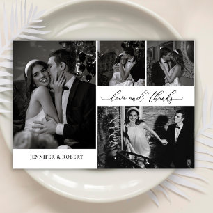 Chic Love and Thanks Script Foto Collage Hochzeit Dankeskarte