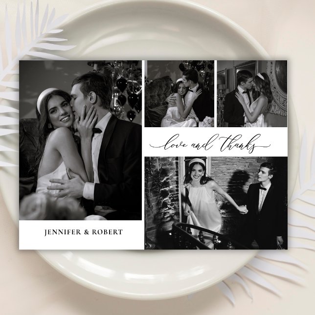 Chic Love and Thanks Script Foto Collage Hochzeit Dankeskarte (Von Creator hochgeladen)