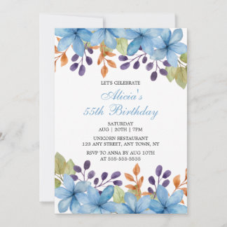 Chic Lovely Blue Flora Watercolor Jegliche Jahresz Einladung