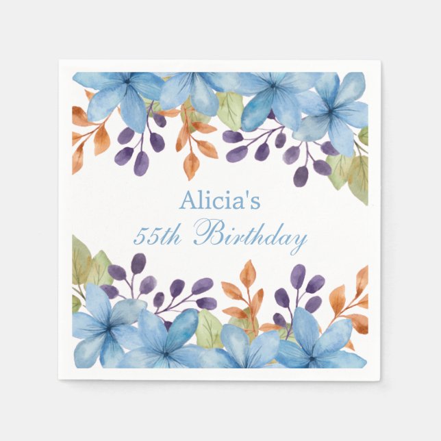 Chic Lovely Blue Flora Watercolor Jegliche Jahresz Serviette (Vorderseite)