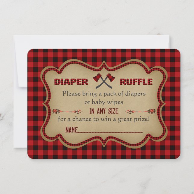 Chic Lumberjack Hunter Boy Diaper Raffle Ticket Einladung (Vorderseite)
