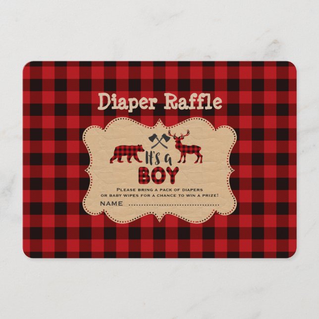 Chic Lumberjack Little Hunter Diaper Raffle Ticket Begleitkarte (Vorderseite)