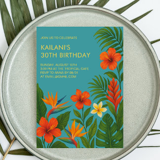 Chic Lush Tropical Floral Luau Geburtstagsparty Einladung
