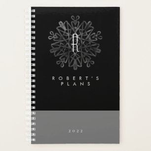Chic Luxuriös Schwarz und Weiß verziert Monogramm Planer