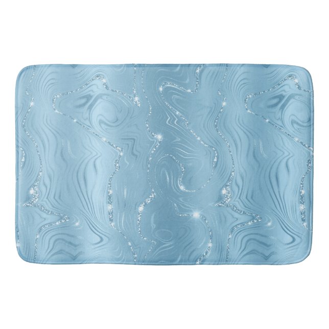 Chic Luxury Baby Blue Silver Glitzer Pattern Badematte (Vorderseite)