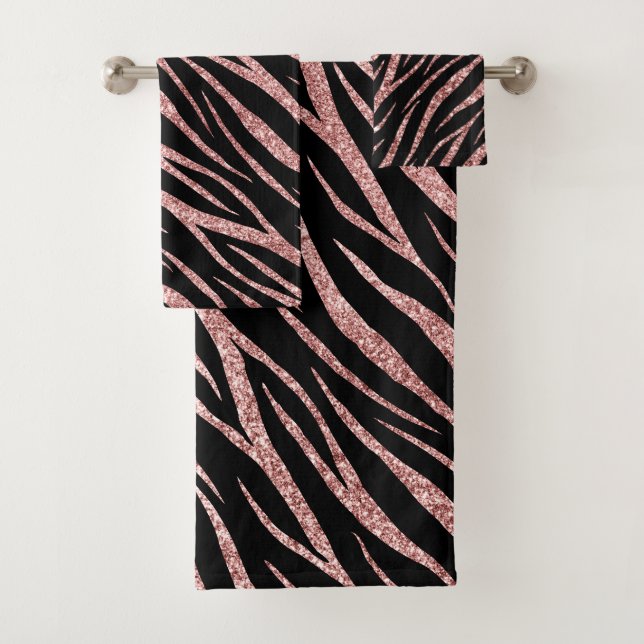 Chic Luxury Black and Rose Gold Klasse Zebra Print Badhandtuch Set (Insitu)
