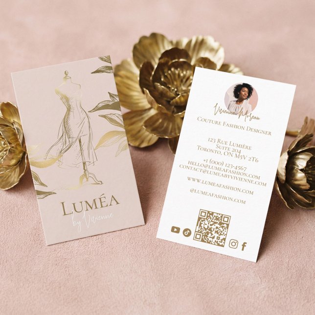 Chic Luxury Blush Pink Gold Beauty Couture Fashion Visitenkarte (Chic Luxury Blush Pink Gold Beauty Couture Fashion Business Card)