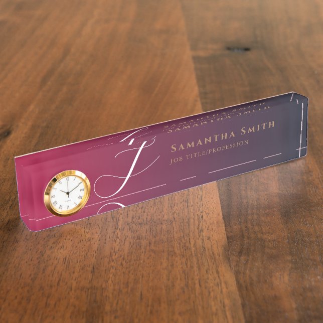 Chic Luxury Gradient Burgund und Gold Mit Monogram Namensplakette (Seite)