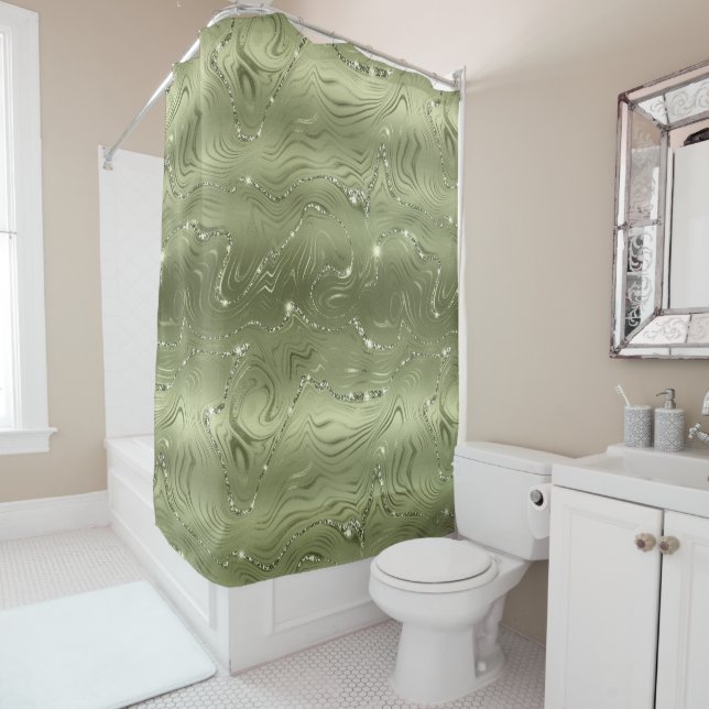Chic Luxury Olive Silver Glitzer Muster Duschvorhang (Beispiel)